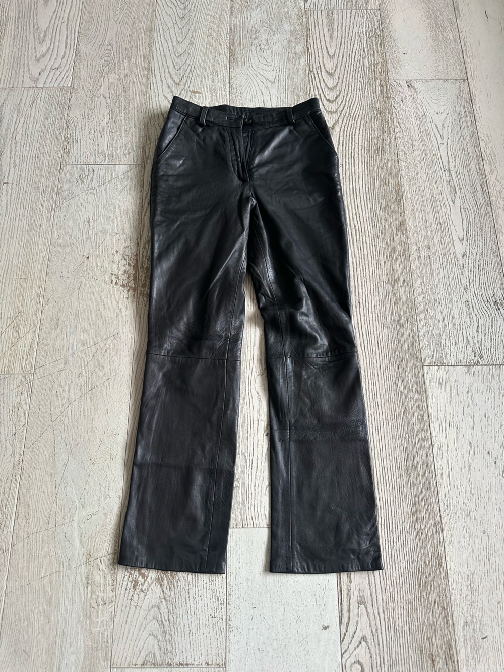 Women’s Black Leather Vintage Straight-Leg Pants